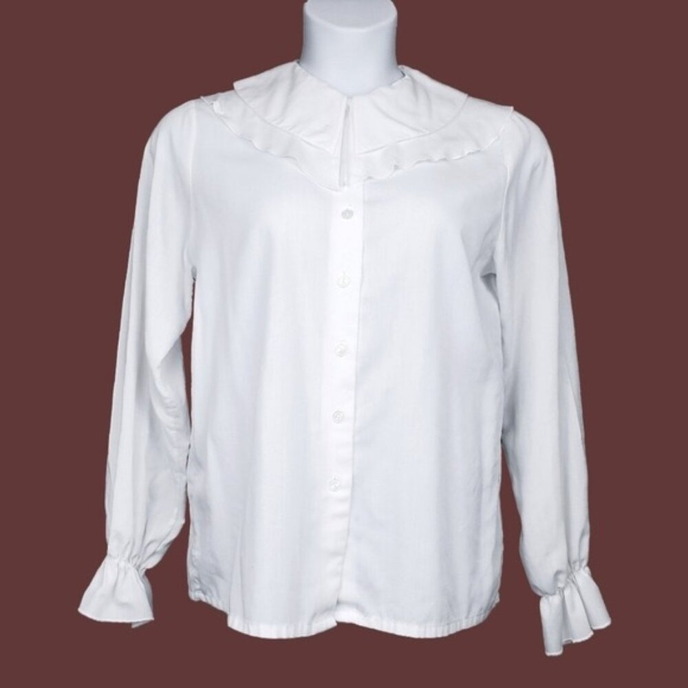 Sweetbriar Womens Vintage White Layered Collared Button Front Shirt Size 10